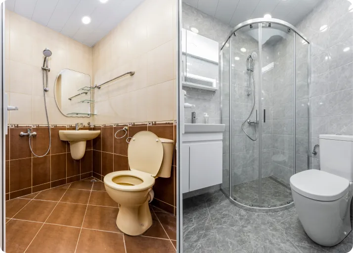 Badezimmer vor und nach der Sanierung
